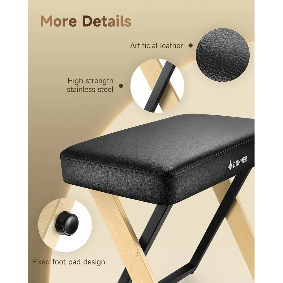 Donner DKB-300 Banco para Piano con Cojín Acolchado de 8 cm Madera Clara EC7087 7