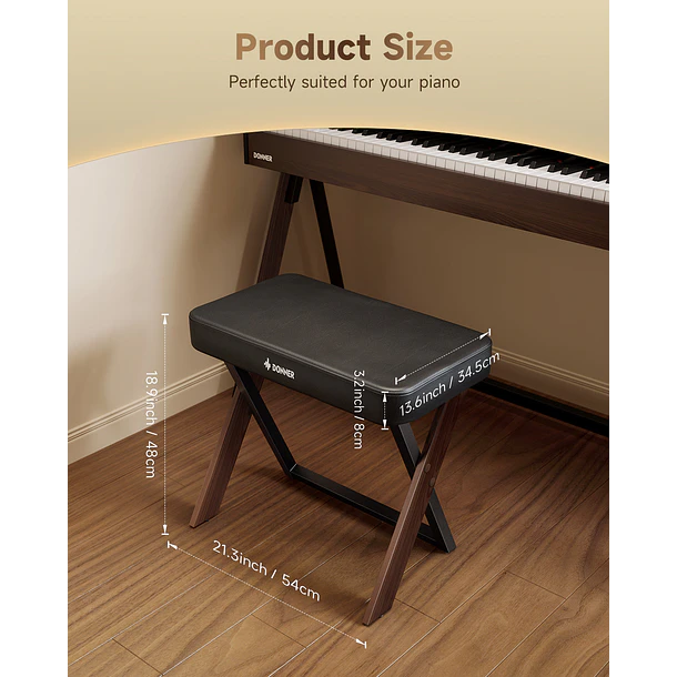 Donner DKB-300 Banco para Piano con Cojín Acolchado de 8 cm Nogal EC7089 7