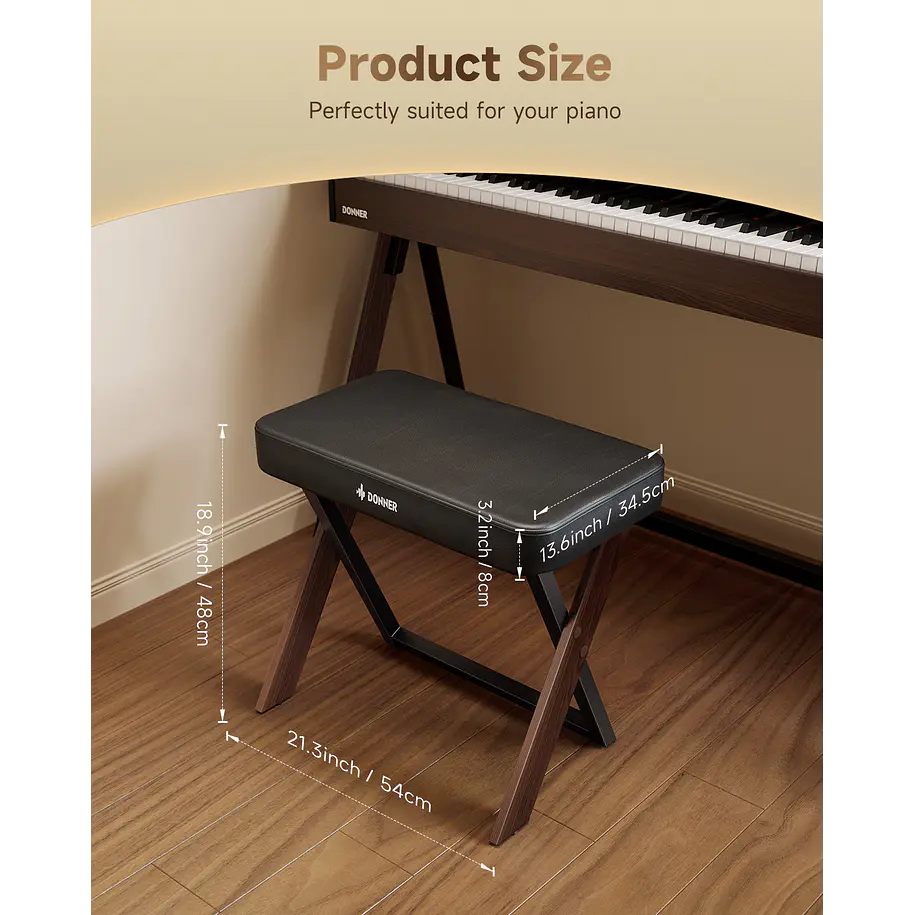 Donner DKB-300 Banco para Piano con Cojín Acolchado de 8 cm Nogal EC7089 7