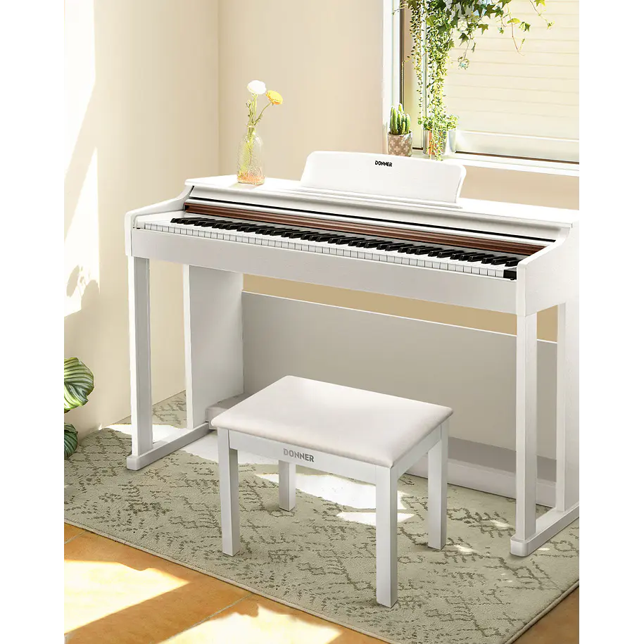 Donner DKB-10 Banco para Piano de Madera Maciza con Almacenamiento Blanco EC6612 4