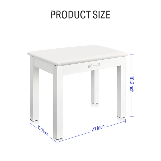 Donner DKB-10 Banco para Piano de Madera Maciza con Almacenamiento Blanco EC6612 5