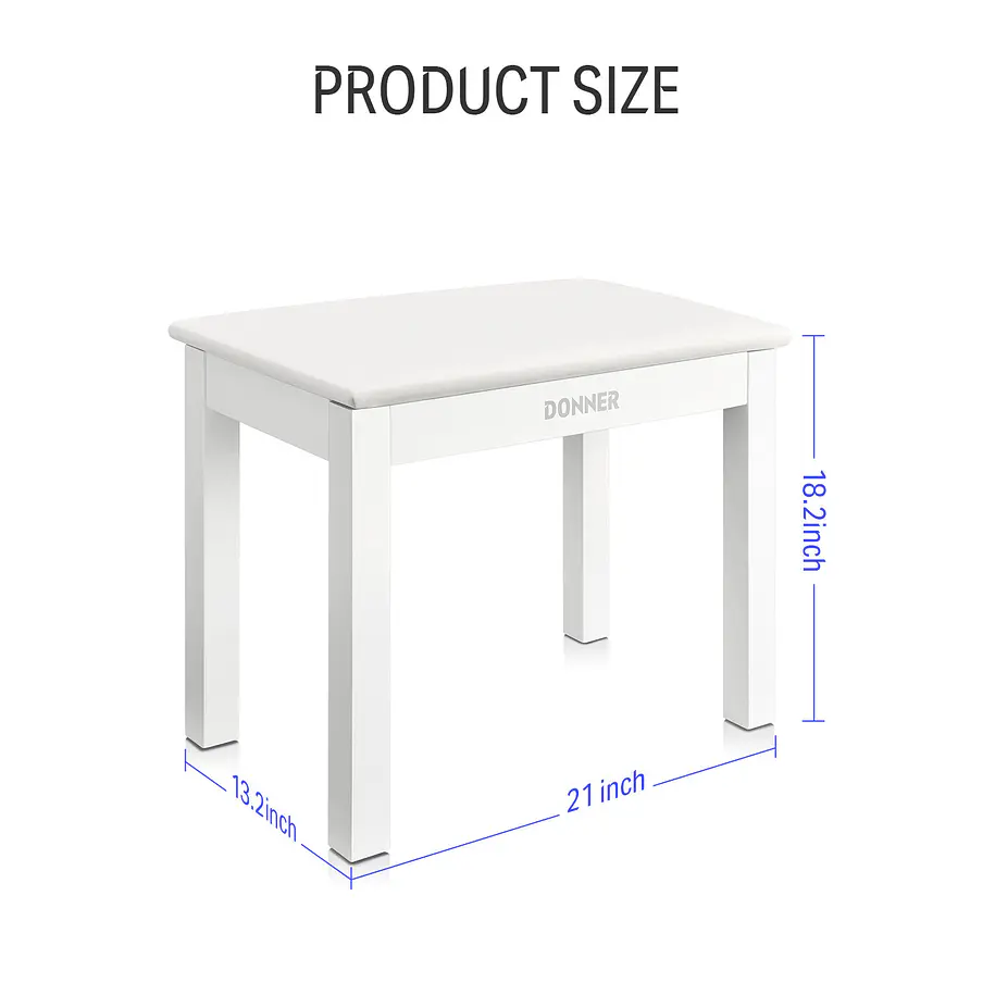 Donner DKB-10 Banco para Piano de Madera Maciza con Almacenamiento Blanco EC6612 5