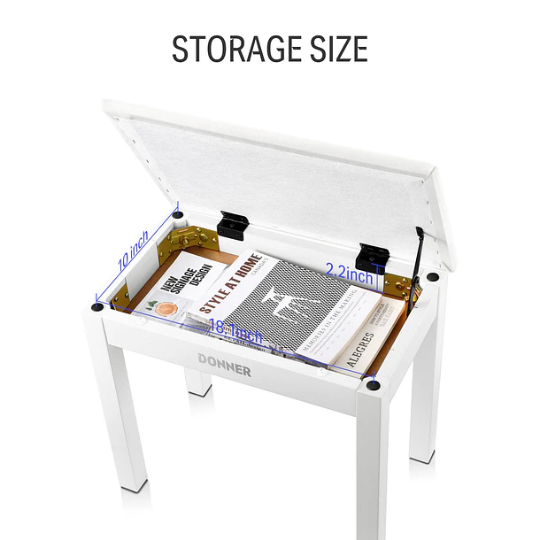 Donner DKB-10 Banco para Piano de Madera Maciza con Almacenamiento Blanco EC6612 9