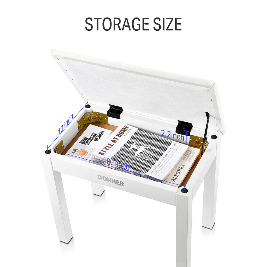 Donner DKB-10 Banco para Piano de Madera Maciza con Almacenamiento Blanco EC6612 9