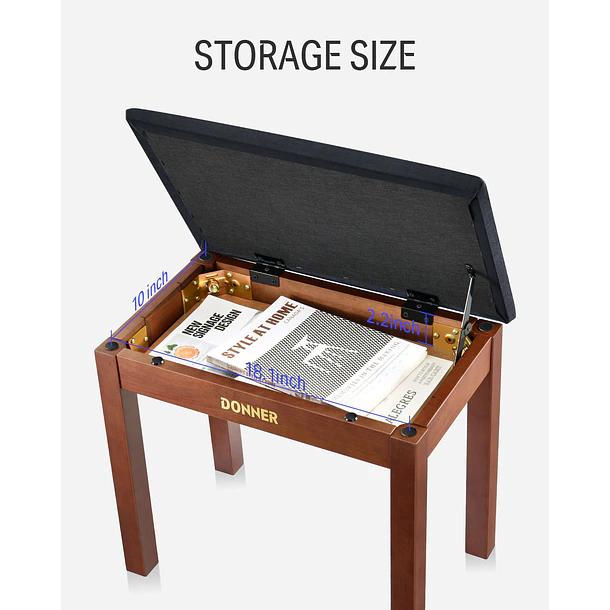 Donner DKB-10 Banco para Piano de Madera Maciza con Almacenamiento Marrón EC6634 8