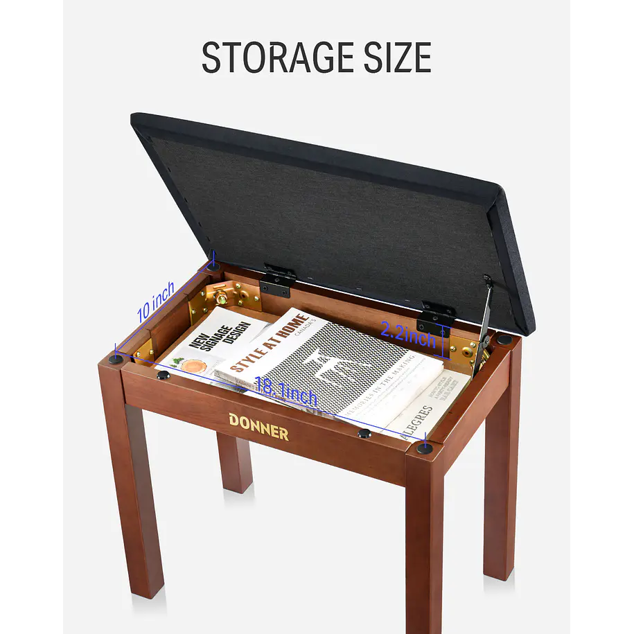 Donner DKB-10 Banco para Piano de Madera Maciza con Almacenamiento Marrón EC6634 8