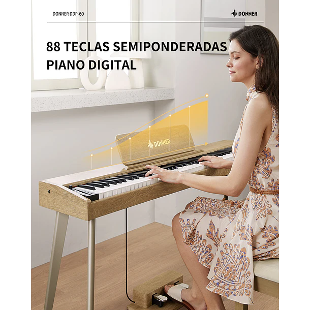 Donner DDP-60 Piano Digital Vertical 88 Teclas Semipesadas con 3 Pedales Natural EC6680 4