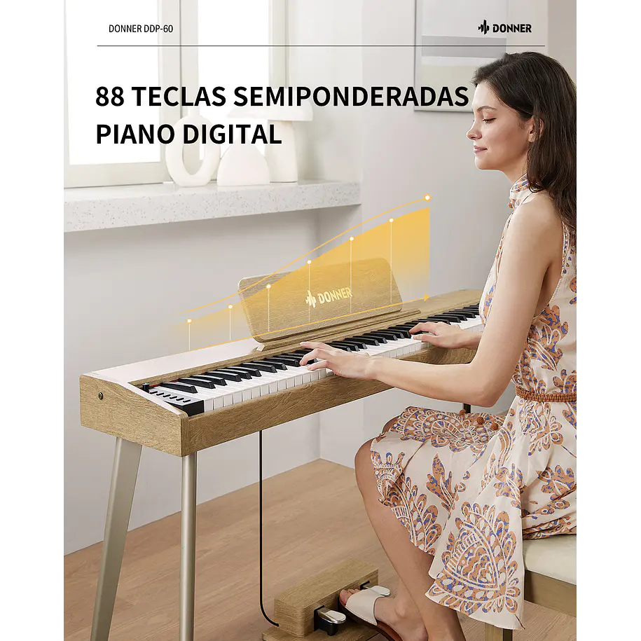 Donner DDP-60 Piano Digital Vertical 88 Teclas Semipesadas con 3 Pedales Natural EC6680 4