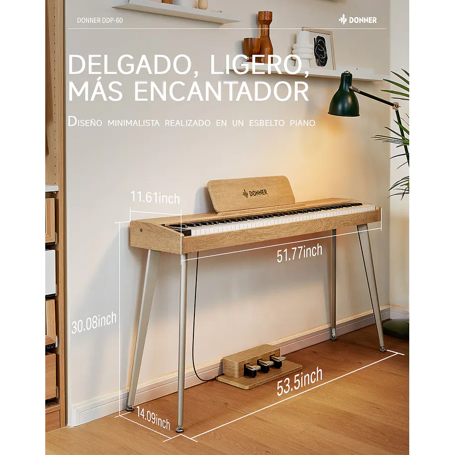 Donner DDP-60 Piano Digital Vertical 88 Teclas Semipesadas con 3 Pedales Natural EC6680 6
