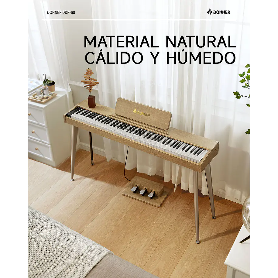 Donner DDP-60 Piano Digital Vertical 88 Teclas Semipesadas con 3 Pedales Natural EC6680 8