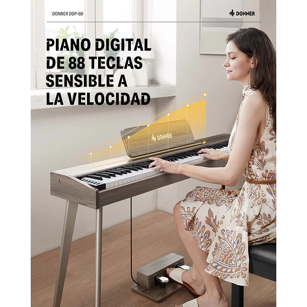 Donner DDP-60 Piano Digital Vertical 88 Teclas Semipesadas con 3 Pedales Gris Clásico EC6787 4