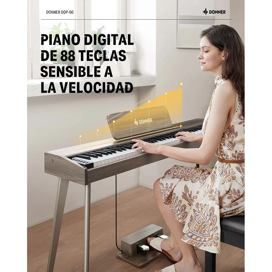 Donner DDP-60 Piano Digital Vertical 88 Teclas Semipesadas con 3 Pedales Gris Clásico EC6787 4