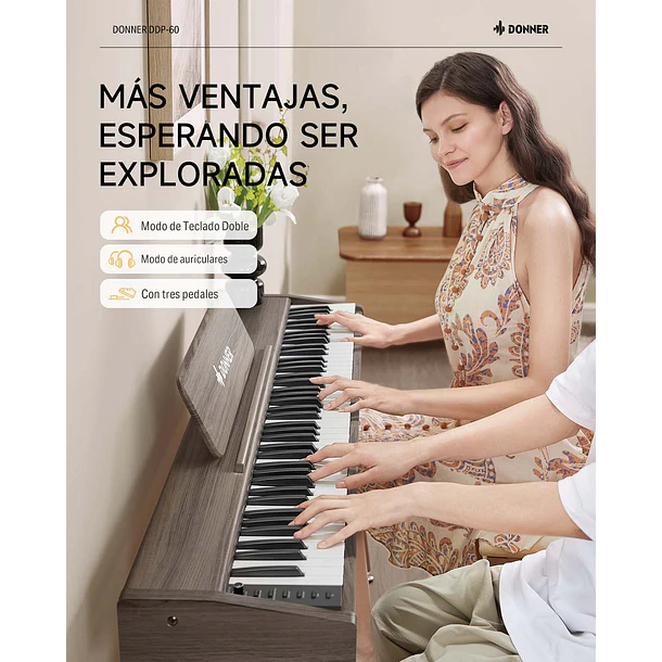 Donner DDP-60 Piano Digital Vertical 88 Teclas Semipesadas con 3 Pedales Gris Clásico EC6787 8