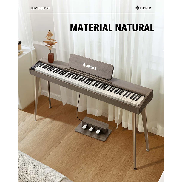 Donner DDP-60 Piano Digital Vertical 88 Teclas Semipesadas con 3 Pedales Gris Clásico EC6787 9