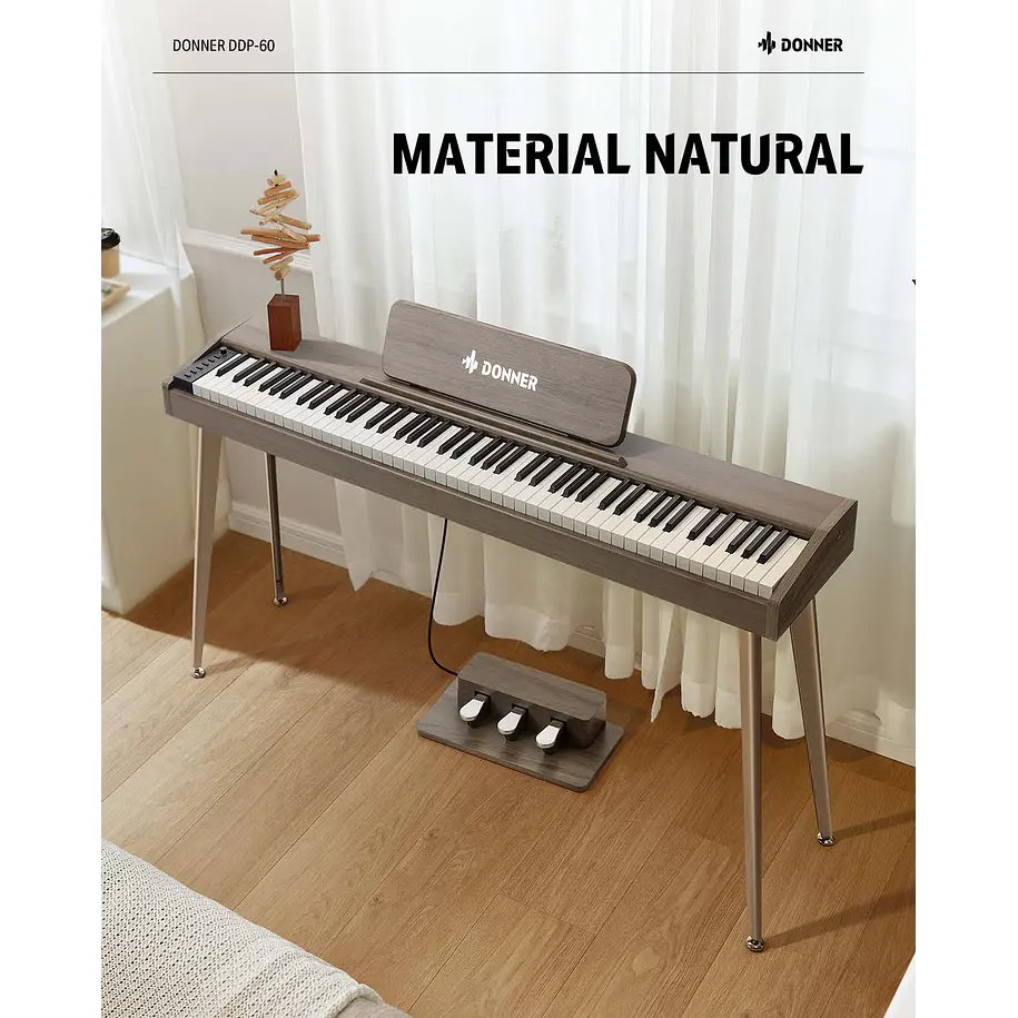 Donner DDP-60 Piano Digital Vertical 88 Teclas Semipesadas con 3 Pedales Gris Clásico EC6787 9