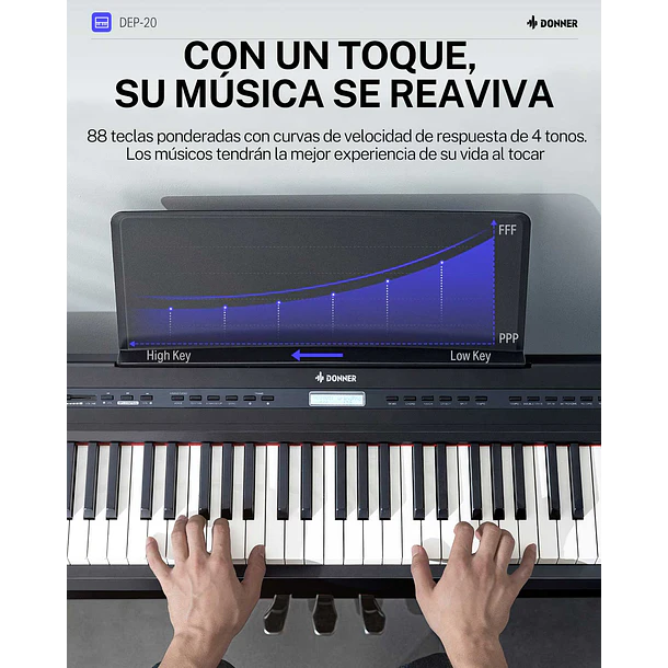 Donner DEP-20 Piano Digital 88 Teclas Acción de Martillo con Mueble y 3 Pedales Negro EC3061 6