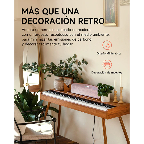 Donner DDP-80 Piano Digital 88 Teclas Acción de Martillo Graduada con Mueble Estilo Madera Natural EC3201 6