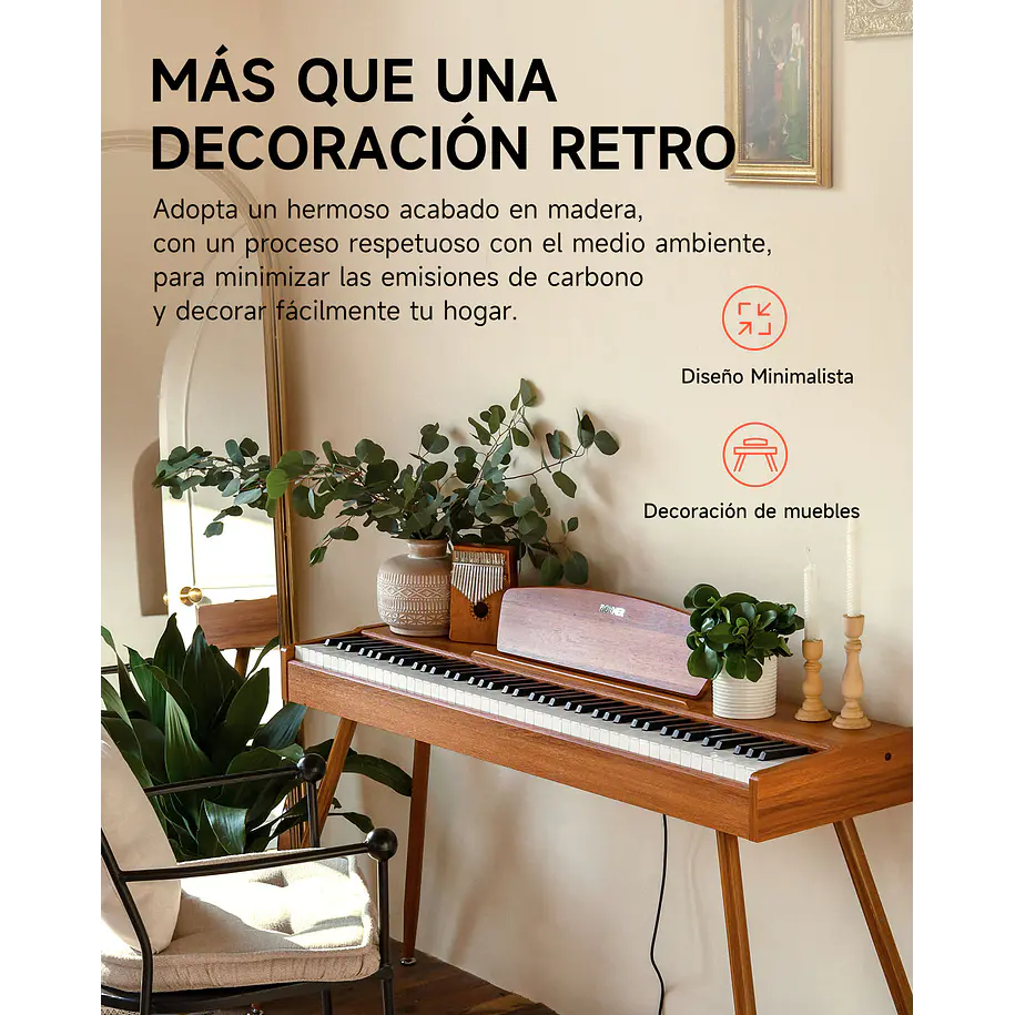 Donner DDP-80 Piano Digital 88 Teclas Acción de Martillo Graduada con Mueble Estilo Madera Natural EC3201 6
