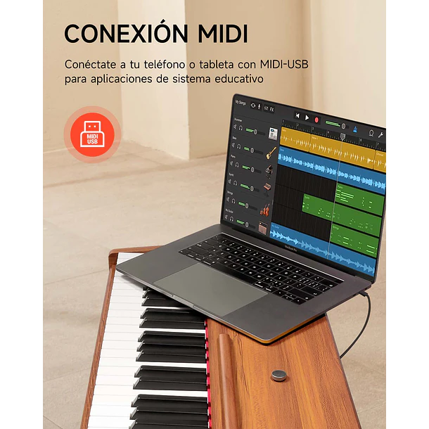 Donner DDP-80 Piano Digital 88 Teclas Acción de Martillo Graduada con Mueble Estilo Madera Natural EC3201 8