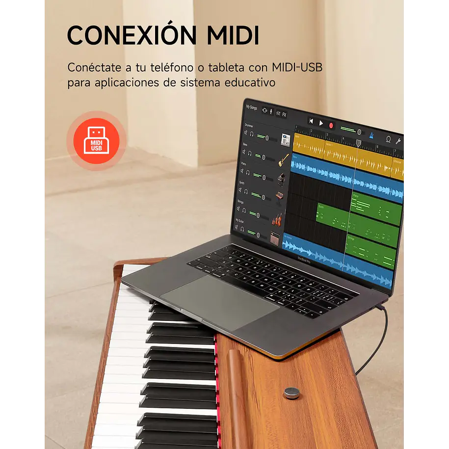 Donner DDP-80 Piano Digital 88 Teclas Acción de Martillo Graduada con Mueble Estilo Madera Natural EC3201 8