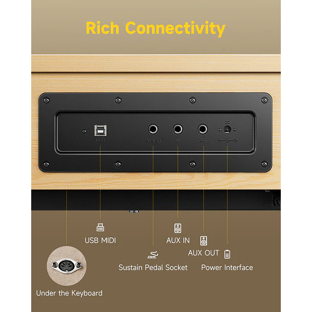 Donner OURA R300 Piano Digital 88 Teclas Acción de Martillo Graduada con Mueble Madera Clara EC7132 14