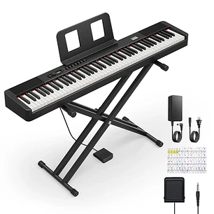 Donner DEP-20 Lite Kit Piano Digital 88 Teclas Acción de Martillo con Soporte X y Pedal EC6870