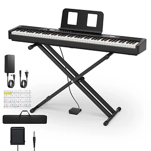Donner DEP-20 Lite Kit Piano Digital 88 Teclas Acción de Martillo con Soporte X y Pedal EC6870