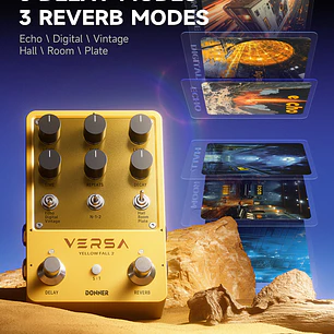 Donner VERSA Yellow Fall II Pedal Delay y Reverb Estéreo con 9 Combinaciones EC6926
