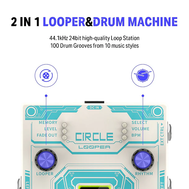 Donner Circle Looper Pedal Looper con Caja de Ritmos y 160 Minutos de Grabación EC1289 5
