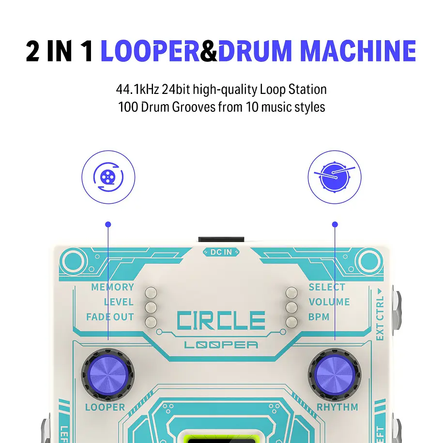 Donner Circle Looper Pedal Looper con Caja de Ritmos y 160 Minutos de Grabación EC1289 5