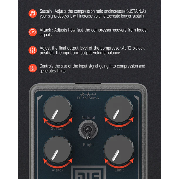 Donner Lax Comp Pedal Compresor Estilo Peak Limiter EC1332 6