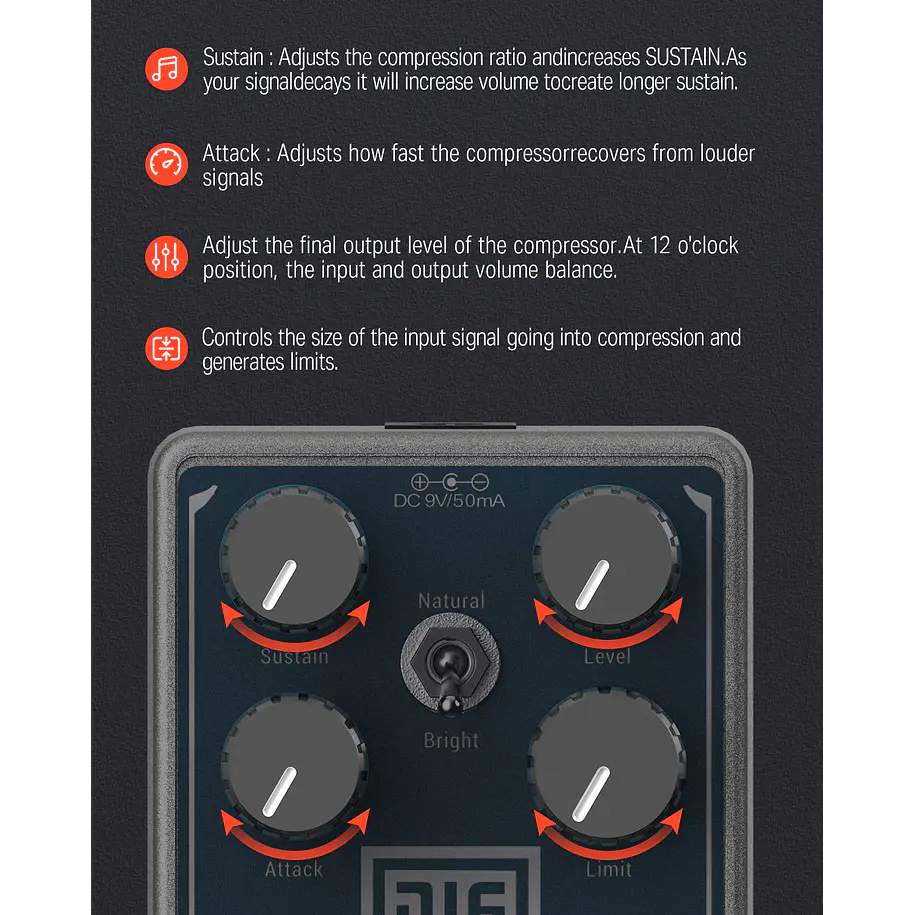 Donner Lax Comp Pedal Compresor Estilo Peak Limiter EC1332 6