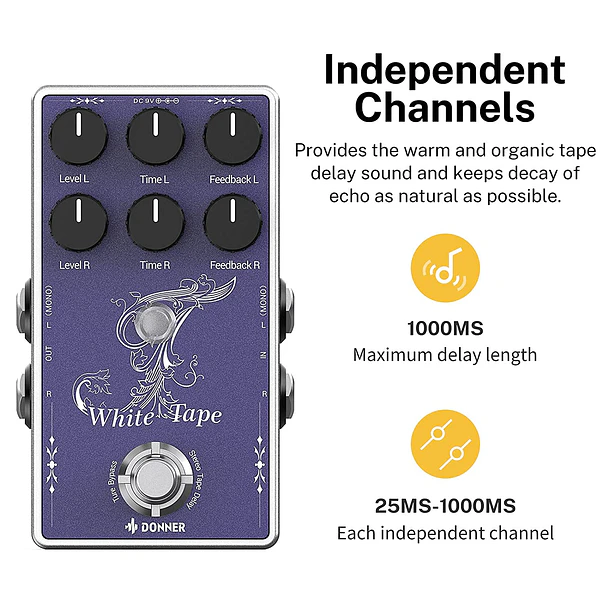 Donner White Tape Pedal Delay de Cinta Estéreo con Boost Transparente EC1335 3