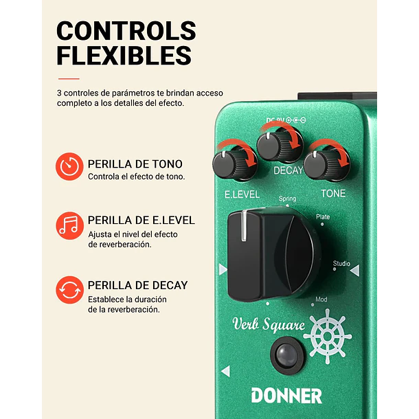 Donner Verb Square Pedal Reverb Digital con 7 Modos EC965 2