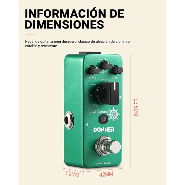 Donner Verb Square Pedal Reverb Digital con 7 Modos EC965 6