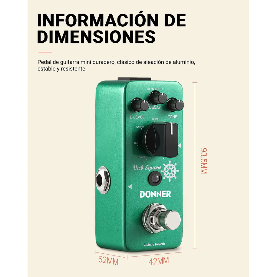Donner Verb Square Pedal Reverb Digital con 7 Modos EC965 6