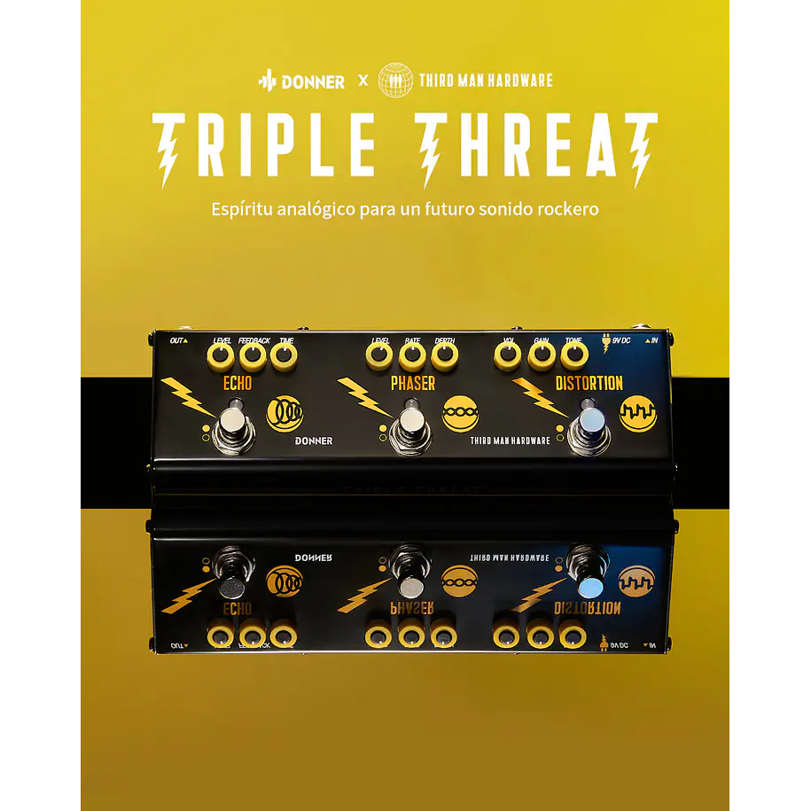Donner Triple Threat Pedal Multiefectos Análogo 3 en 1 Overdrive Phaser y Delay EC7018 7