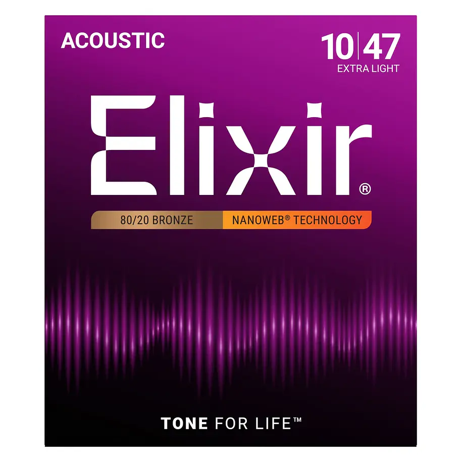 Elixir 11002 Cuerdas Para Guitarra Acústica Bronce 80/20 Nanoweb Extra Light 10-47 1