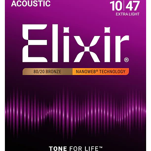 Elixir 11002 Cuerdas Para Guitarra Acústica Bronce 80/20 Nanoweb Extra Light 10-47