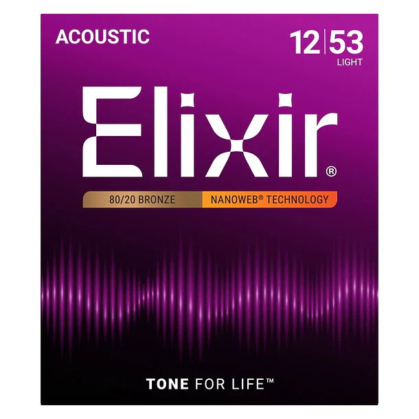 Elixir 11052 Cuerdas Para Guitarra Acústica Bronce 80/20 Nanoweb Light 12-53 1