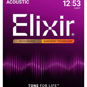 Elixir 11052 Cuerdas Para Guitarra Acústica Bronce 80/20 Nanoweb Light 12-53