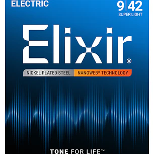 Elixir 12002 Cuerdas Para Guitarra Eléctrica Níquel Nanoweb Super Light 09-42