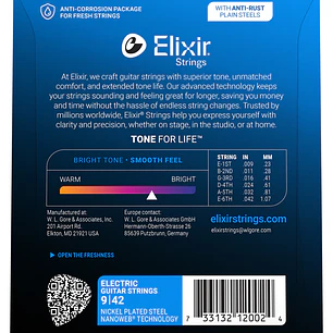 Elixir 12002 Cuerdas Para Guitarra Eléctrica Níquel Nanoweb Super Light 09-42