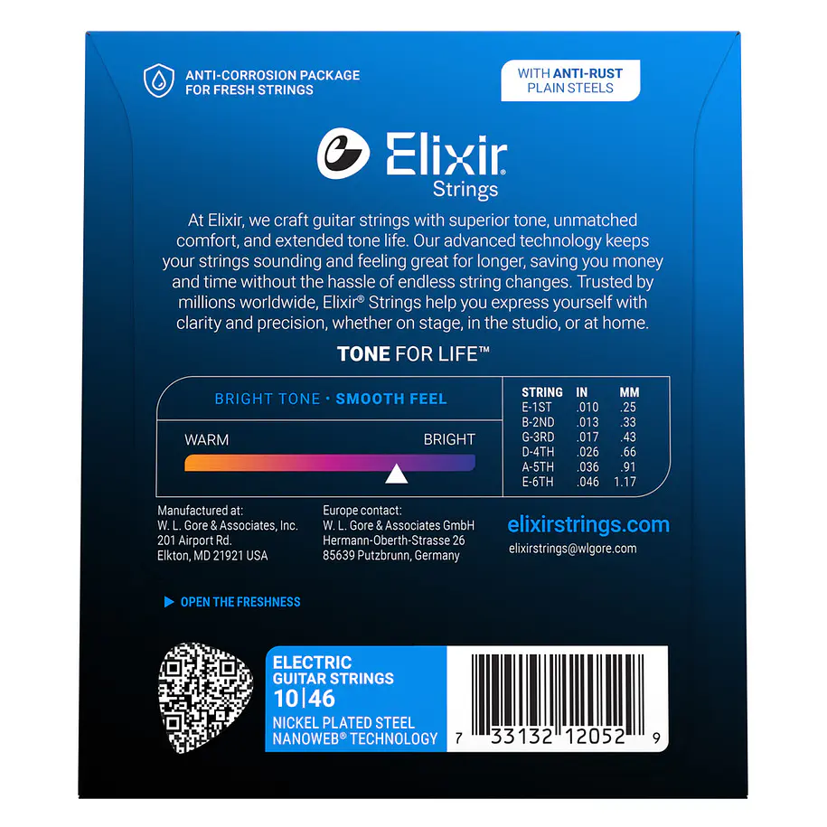 Elixir 12052 Cuerdas Para Guitarra Eléctrica Níquel Nanoweb Light 10-46 2