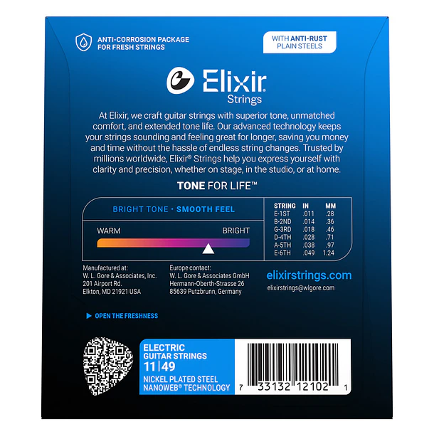 Elixir 12102 Cuerdas Para Guitarra Eléctrica Níquel Nanoweb Medium 11-49 2