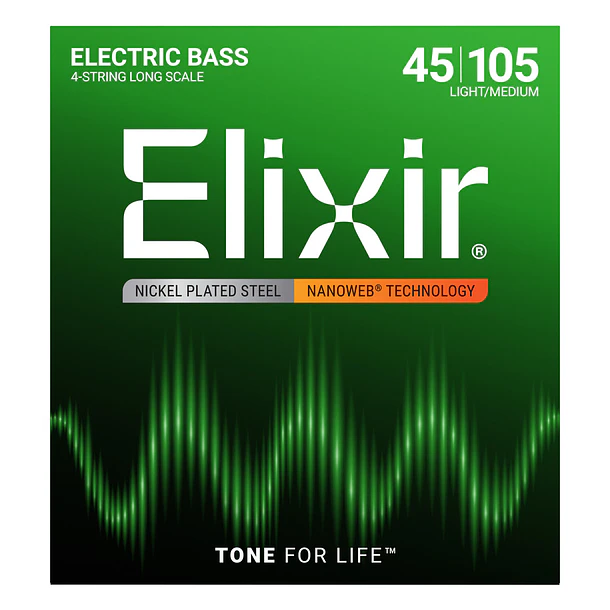 Elixir 14077 Cuerdas Para Bajo de 4 Cuerdas Níquel Nanoweb Light/Medium 45-105 1