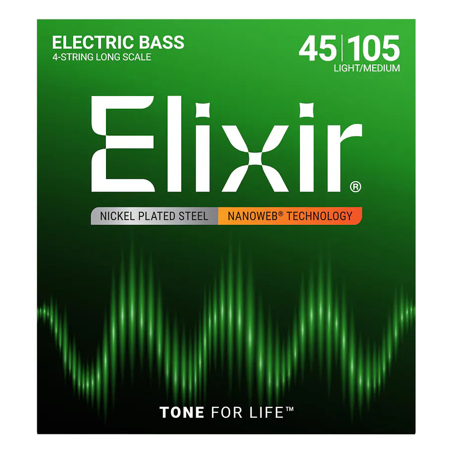 Elixir 14077 Cuerdas Para Bajo de 4 Cuerdas Níquel Nanoweb Light/Medium 45-105 1