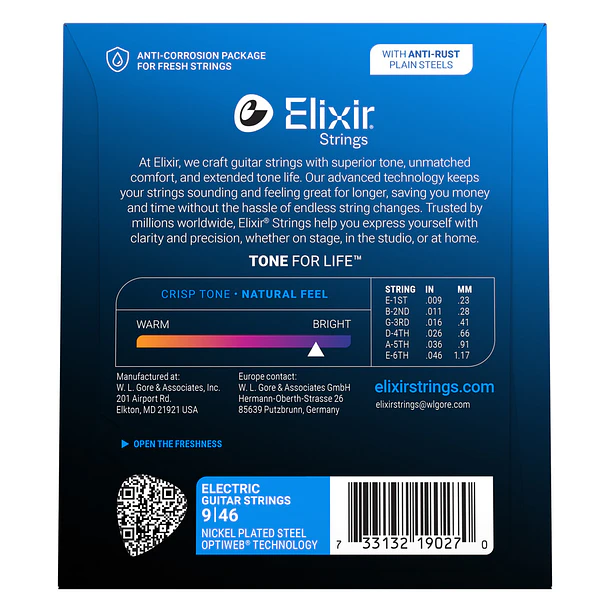 Elixir 19027 Cuerdas Para Guitarra Eléctrica Níquel Optiweb Custom Light 09-46 2