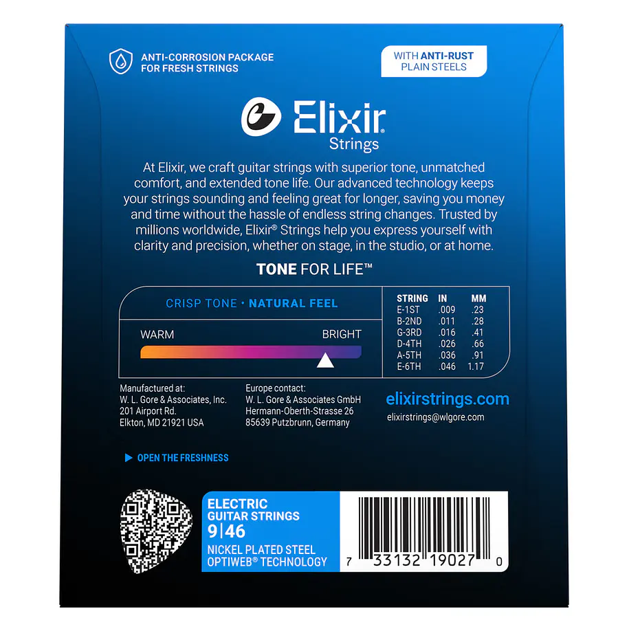 Elixir 19027 Cuerdas Para Guitarra Eléctrica Níquel Optiweb Custom Light 09-46 2