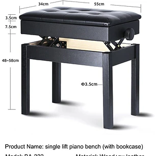Hebikuo B212 Banqueta Para Piano de Madera Altura Regulable Con Compartimento Para Partituras